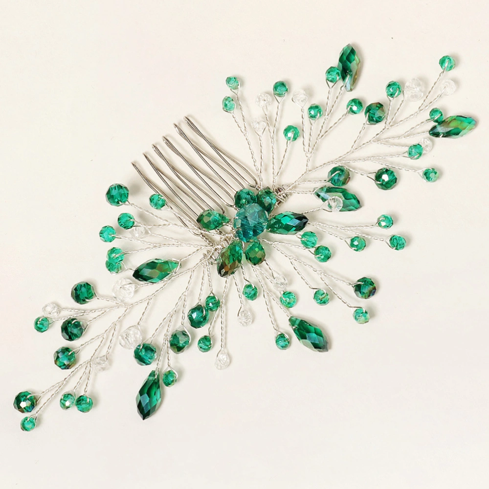 Green Rhinestone Hair Comb Bride Headdress Crystal Hair Accessories Hair Comb