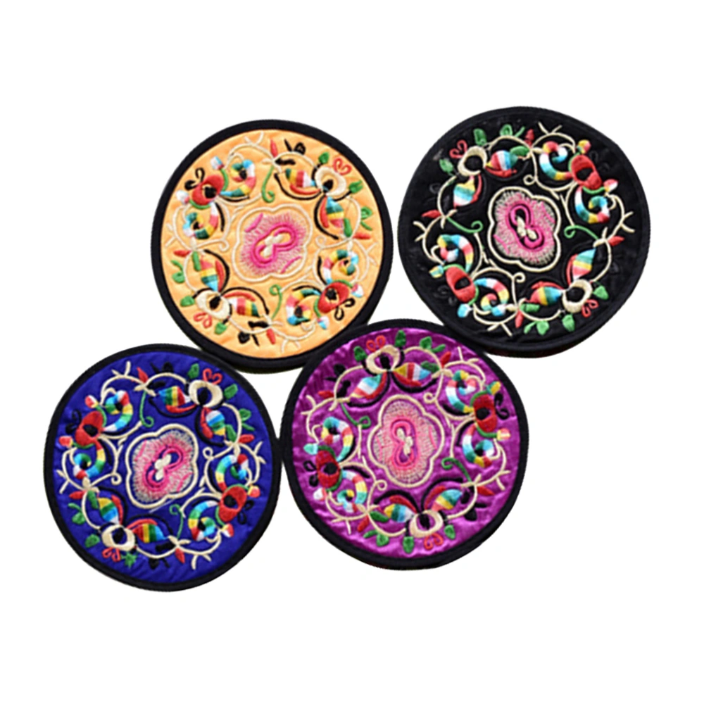 4pcs Ethnic Style Coasters Embroidery Cloth Art Cup Mat Heat Insulation Table Coasters