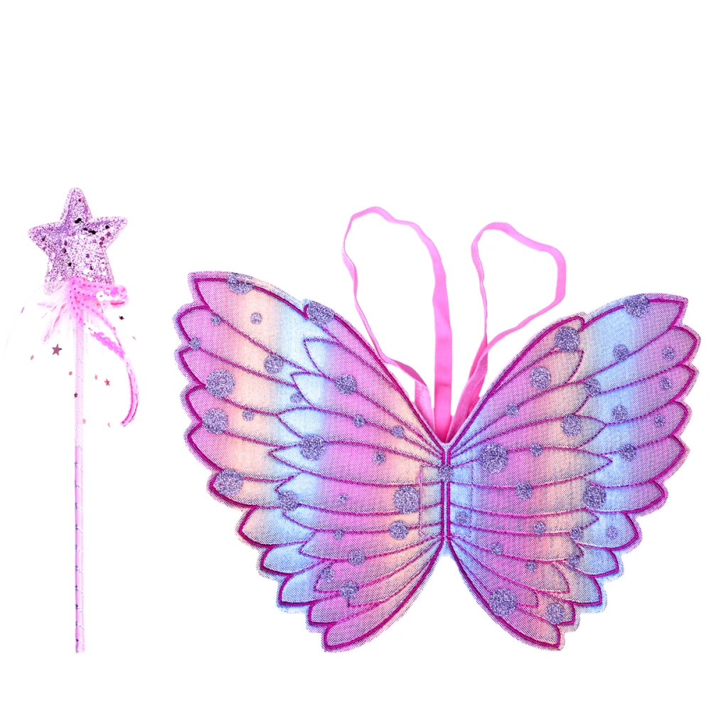 2pcs Light Pink Angel Wings and Pink Fairy Stick Set Kids Cosplay Performance Prop Decoration Wings Props for Children Stage Birthday Party