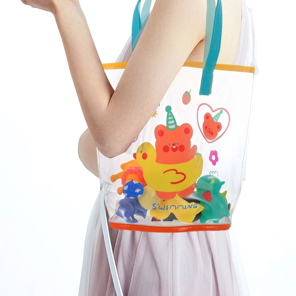 Clear Beach Bag Plastic Beach Bag Transparent Tote Bag Cartoon Pattern Tote Bag