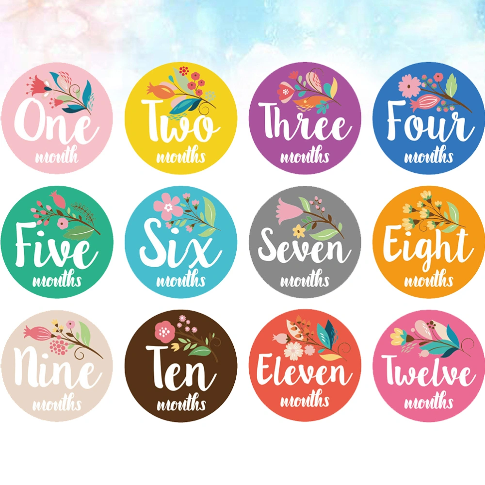 12pcs Floral Baby Girl Milestone Stickers 12 Monthly Photo Picture Props for Baby Shower Gift