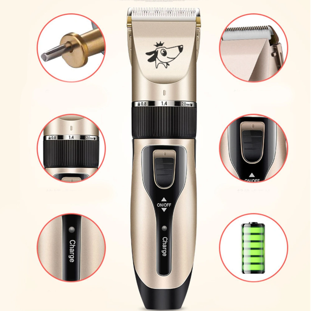 USB Rechargeable Electric Dog Pet Hair Trimmer Grooming Remover Tools Kit (Gold)