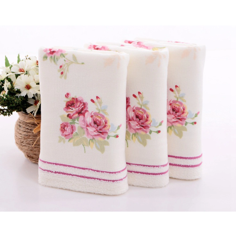 34x34cm Cotton Bath Towel Flower Printing Bathroom Home Hotel Beach Face Towel (Oyster White)