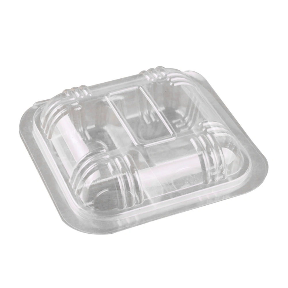 100pcs Disposable Transparent Plastic Boxes Hinged Lid Four-grid Takeout Food Containers for Desserts Fruits