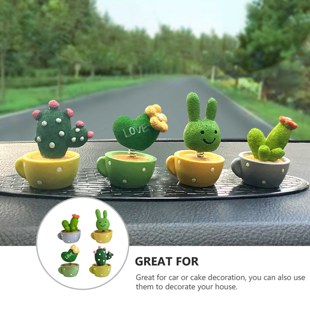 4PCS Spring Cactus Small Potted Plants Decor Cake Baking Ornament (Green)