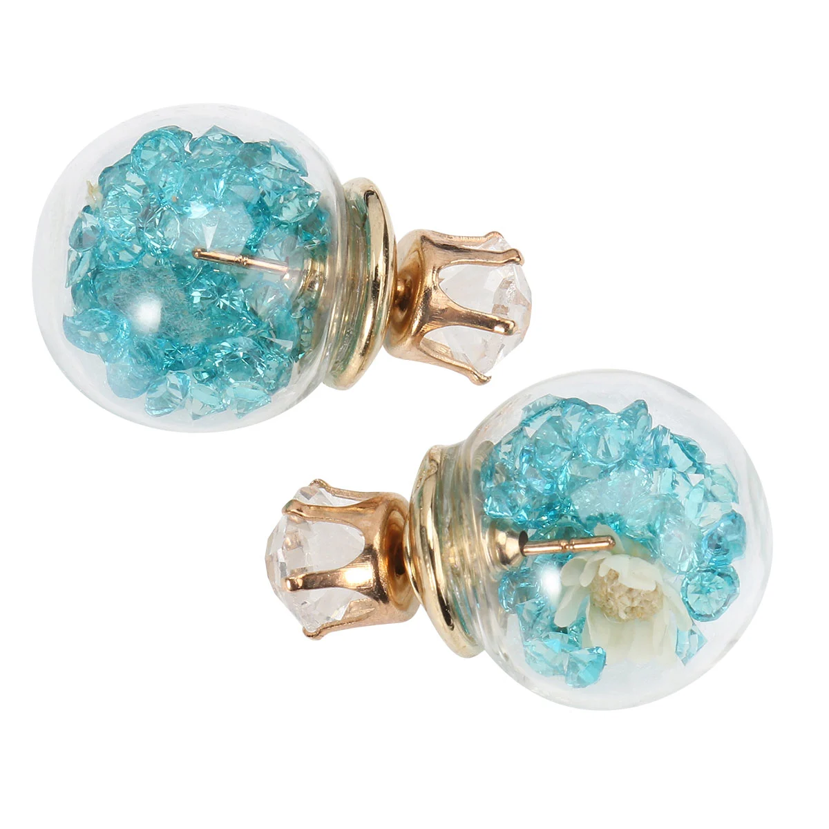 1 Pair Glass Ball Earrings Dried Flower Earstuds Double-sided Spherical Earbobs