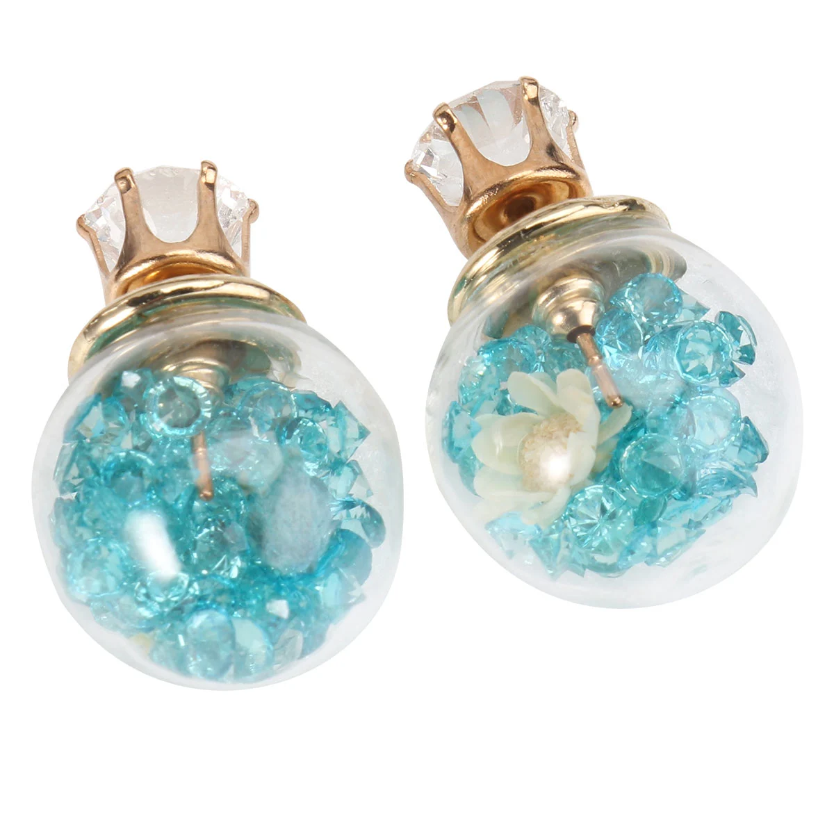 1 Pair Glass Ball Earrings Dried Flower Earstuds Double-sided Spherical Earbobs