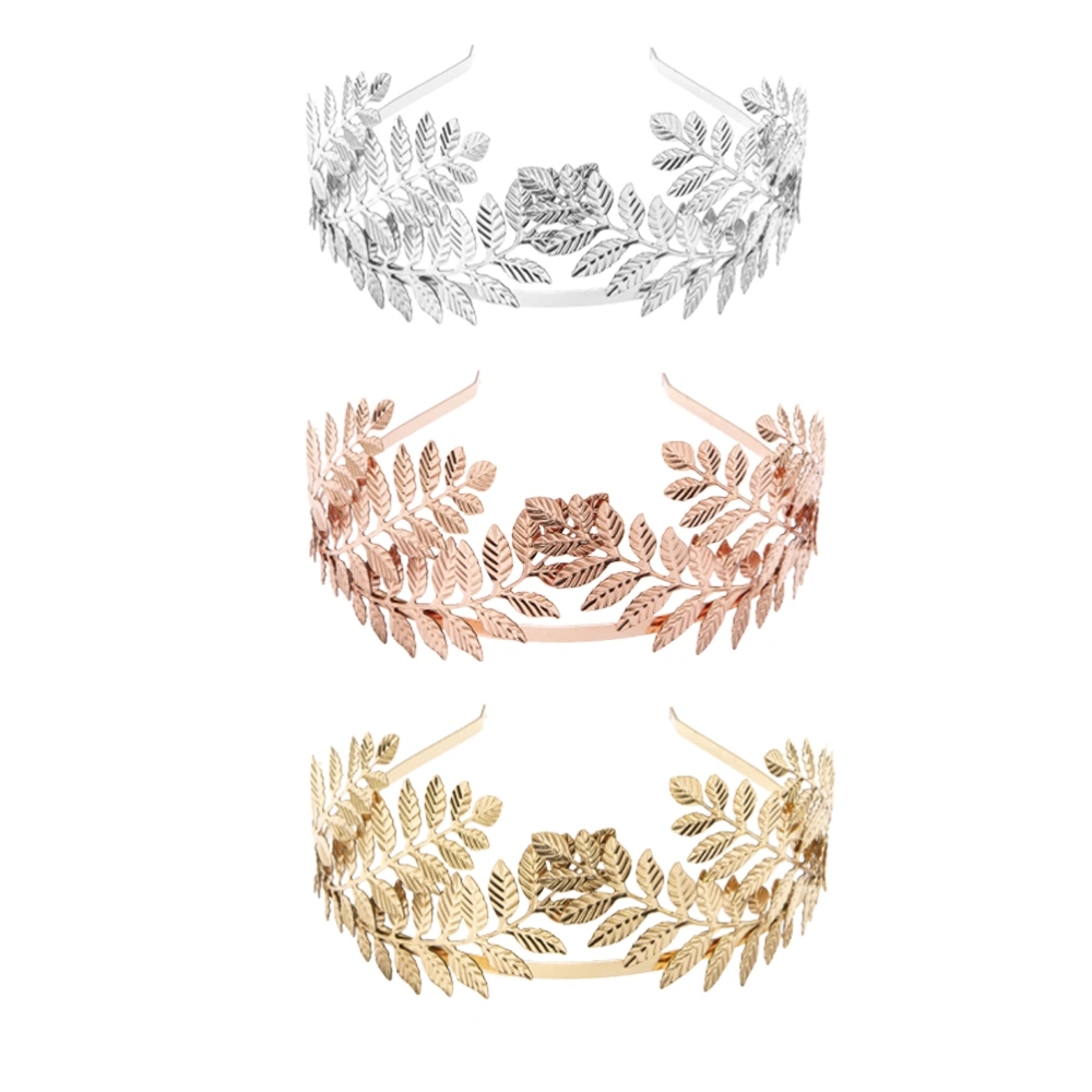 3Pcs Leaves Shape Hair Hoops Bride Crown Elegant Hair Band Creative Headwraps Women Headdress Hair Accessories Golden Silver Rose Gold for Each 1Pc