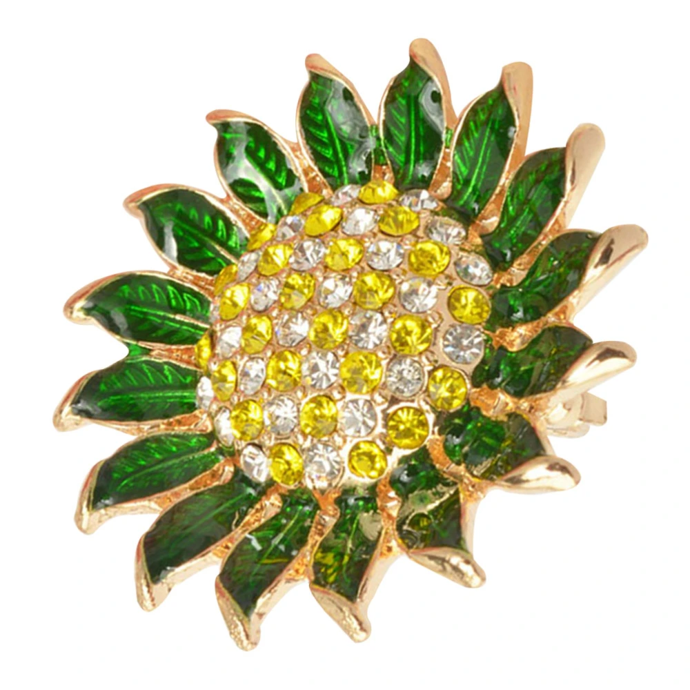 Enamel Sunflower Brooch Lapel with Rhinestone Cartoon Colored Breastpin for Clothing Bag(Yellow)