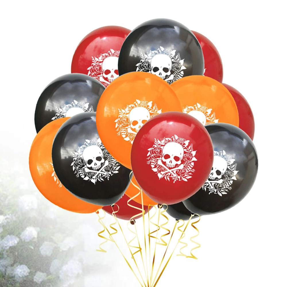 15pcs Colorful Latex Balloons Skull Rose Pattern Balloons Set for Halloween Party without Ribbon (Red, Black, Orange for Each 5pcs)