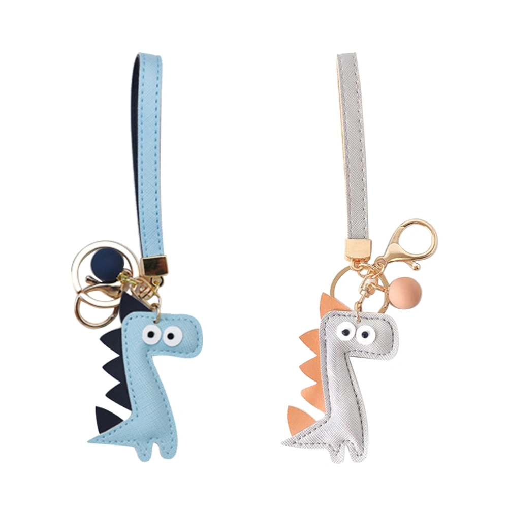 2pc Adorable Dinosaur-Shaped Keychain Creative Bag Hanging Ornament Widget PU Key Holder (Blue and Grey)