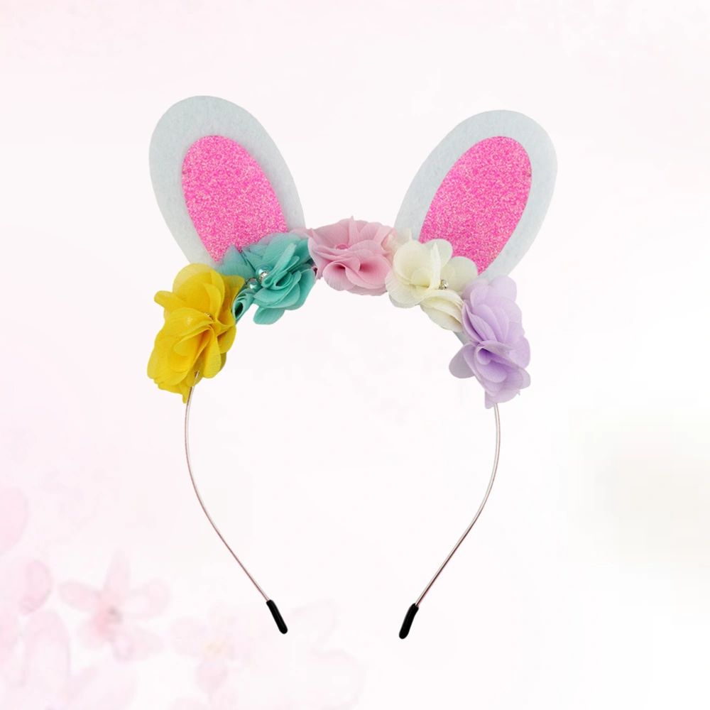 2pcs Easter Rabbit Ears Hair Band Flowers Hair Headdress Party Favors Photo Props for Kids