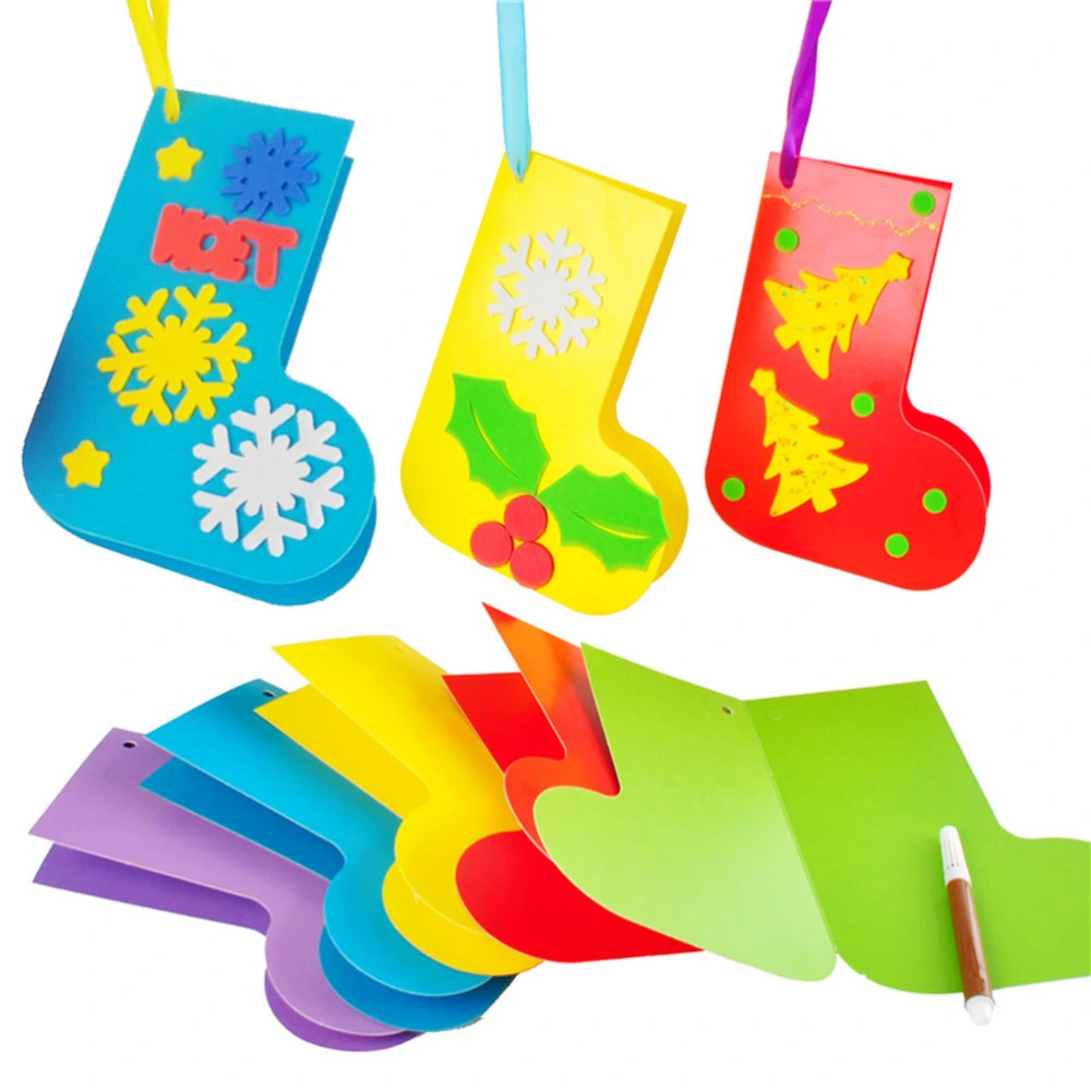 6pcs Christmas Hanging Decorations DIY Sockings Greeting Cards  Supplies Craft Accessories for Kids (Random Color)