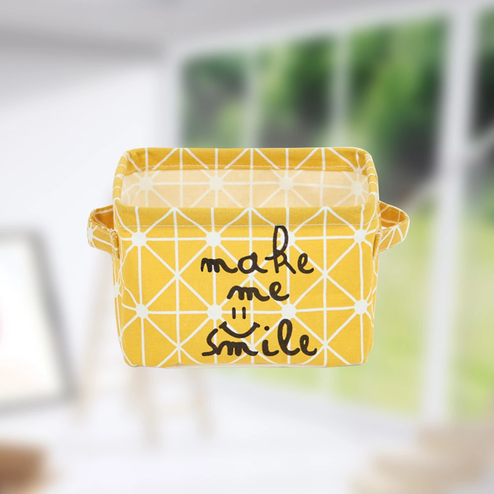 1PCS Cotton and Linen Storage Box Small Sack Desktop Storage Basket Storage Organizer Moisture-proof Debris Storage Basket (Yellow)