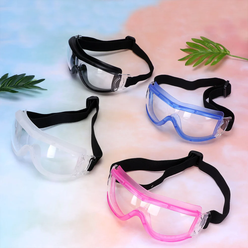 4pcs Anti-dust Eyeglasses Cycling Protective Glasses Skiing Goggles Spittle Baffles (Black, Blue, White, Pink Frame)