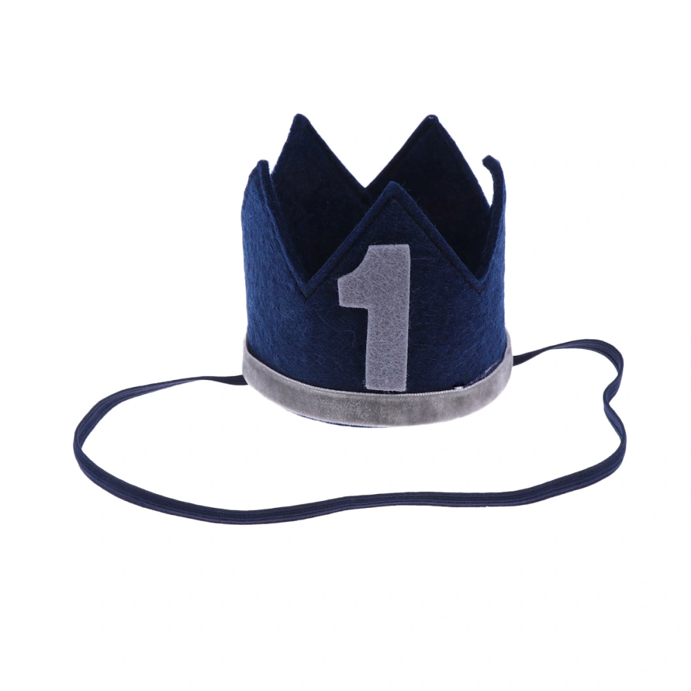 Adorable Baby Birthday Hats Kids Party Hats Crown Hairband Party Decorations (Dark Blue)