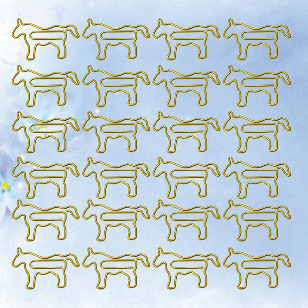 50pcs Adorable Horse Shaped Paper Clips Creative Bookmarks Paper Clamp Needles for Home Office School (Golden Horse)