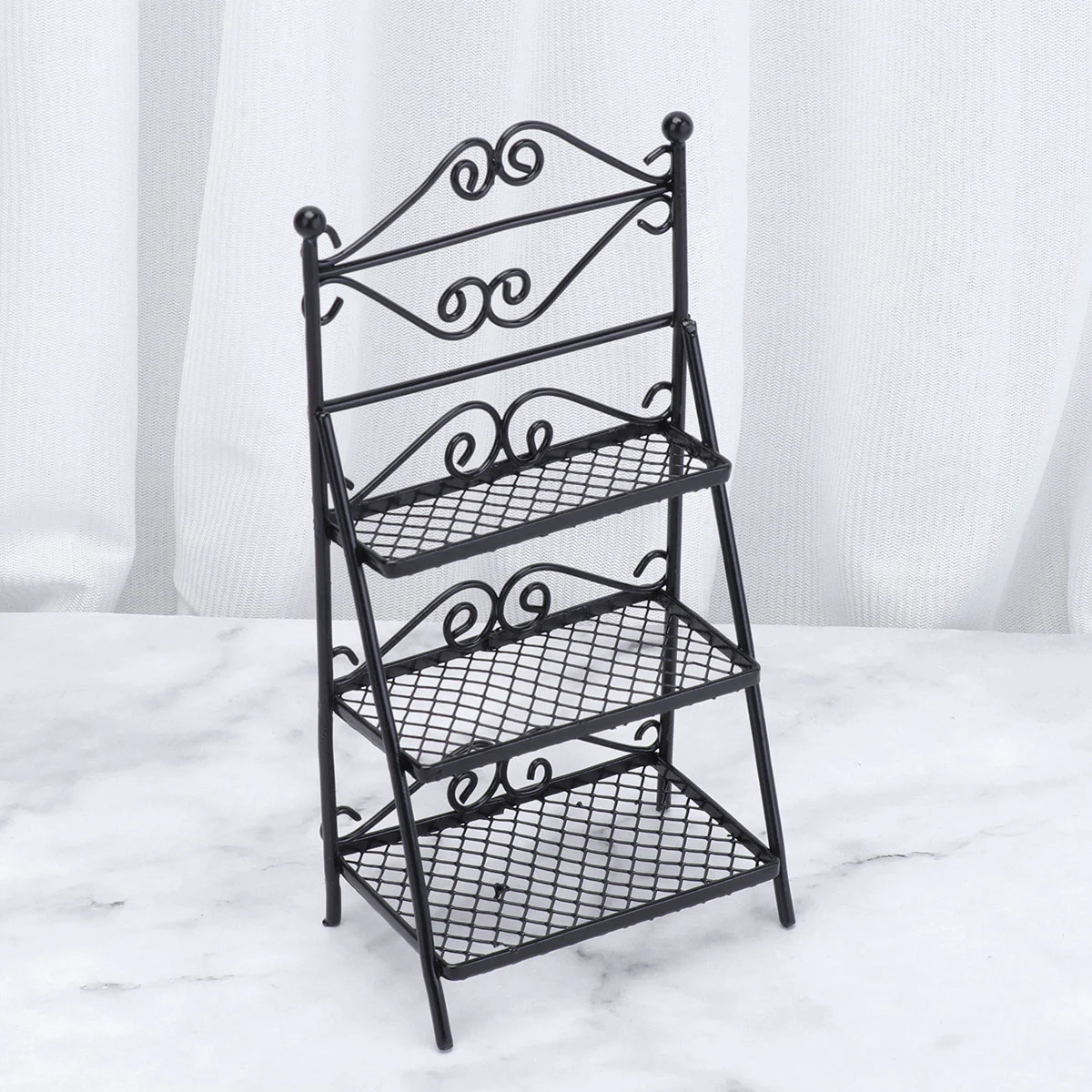 1pc Mini House Flower Shoe Rack Indoor and Outdoor Storage Rack Shelf Miniature Adornment for Decor (Black)
