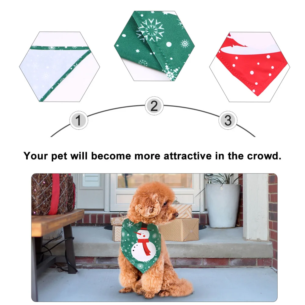 3pcs Pet Christmas Triangular Scarf Lovely Dog Bandana Saliva Towel Dog Bib