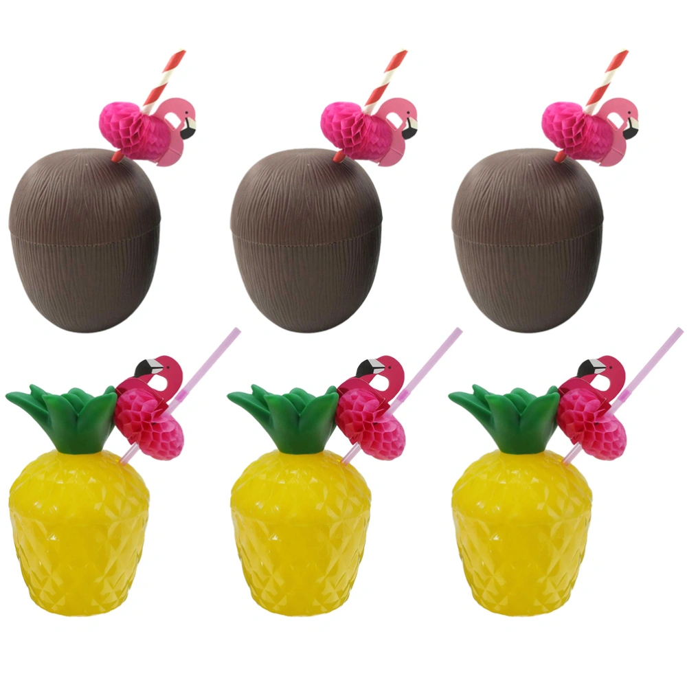 6 Sets Pineapple Coconut Cups Plastic Water Cup Party Favor (Random Color)