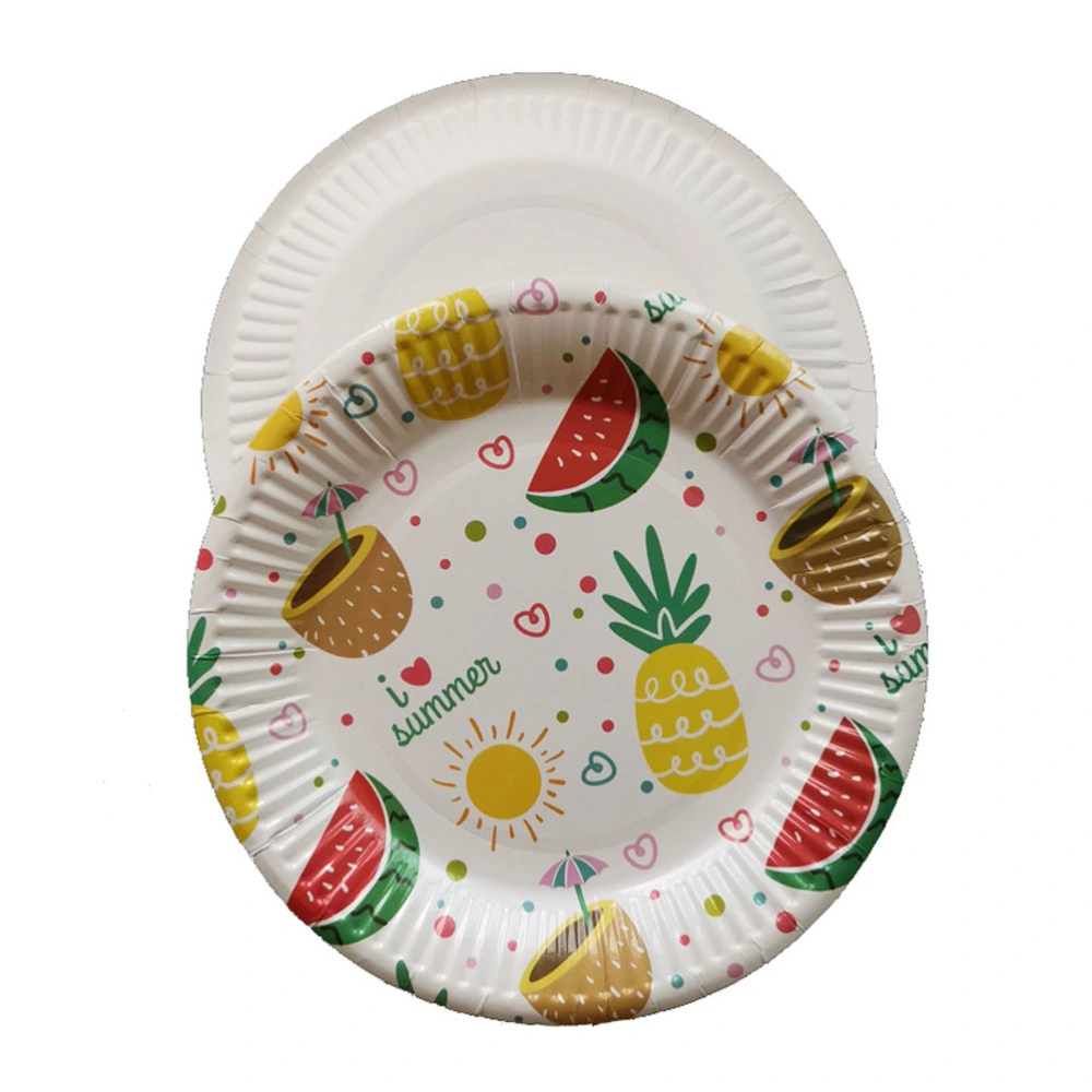 20pcs Pineapple Pattern Disposable Plates Dinnerware Set Round Paper Tableware Party Supplies Photography Decoration (7 Inch Round Plate）