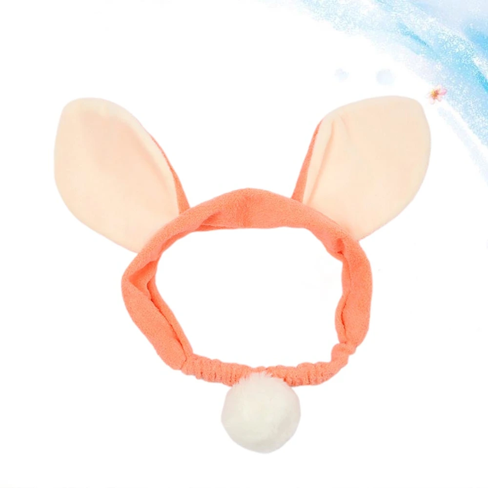 2pcs Easter Bunny Ear Hair Band Hairball Elastic Headwrap Plush Headwear for Washing Face Shower Spa (Orange)