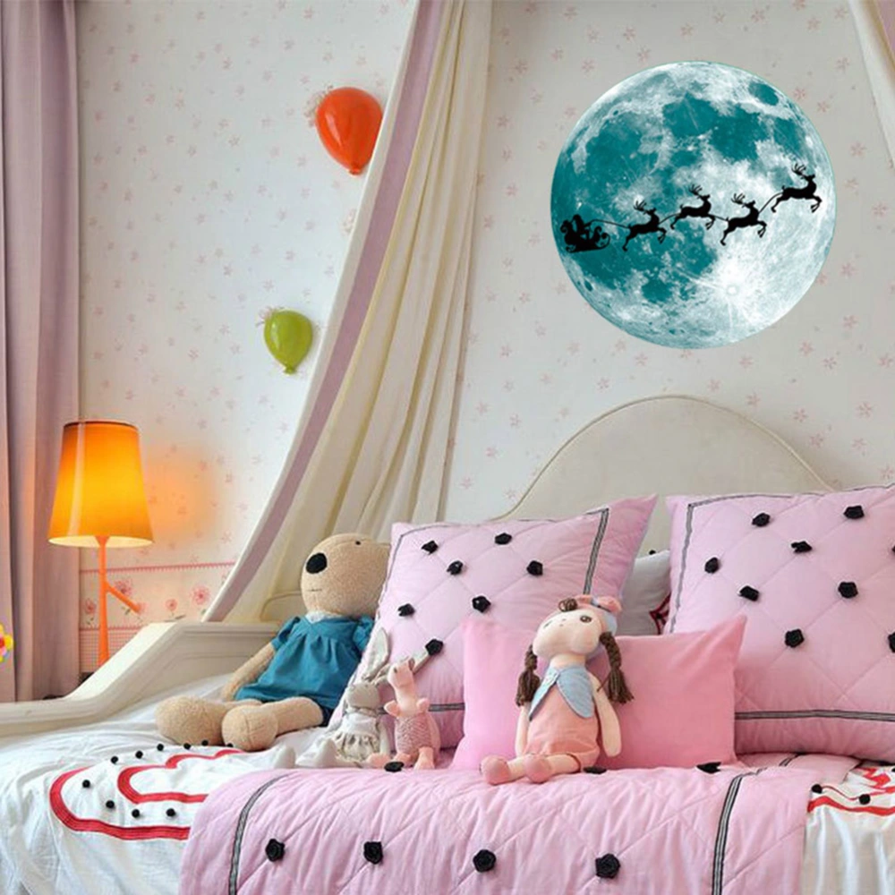 30cm Moon Deers Fluorescent Stickers Blessing Self-Adhesive Luminous Wall Stickers Glow in The Dark Wall Decals for Home Decoration Size M