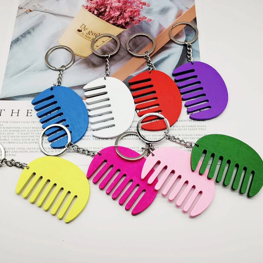 10PCS Wooden Comb Key Ring Pendant Mini Comb Keychain Pendant Creative Comb Keychain Hanging Decor Funny Kids Toy Unique Bag Pendant Chic Key Chain Accessories for Kids Friends(Mixed Color)