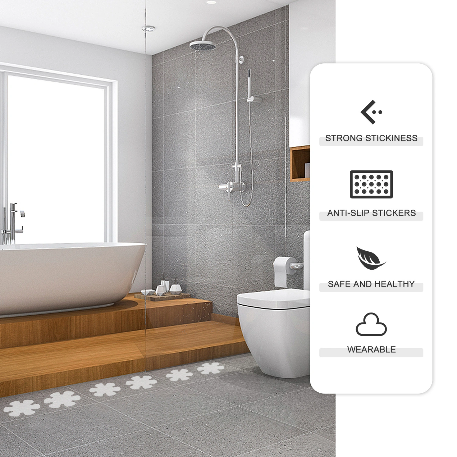 24pcs Bathtub Stickers Stair Non-Slip Adhesive Decals Safety Shower Stickers