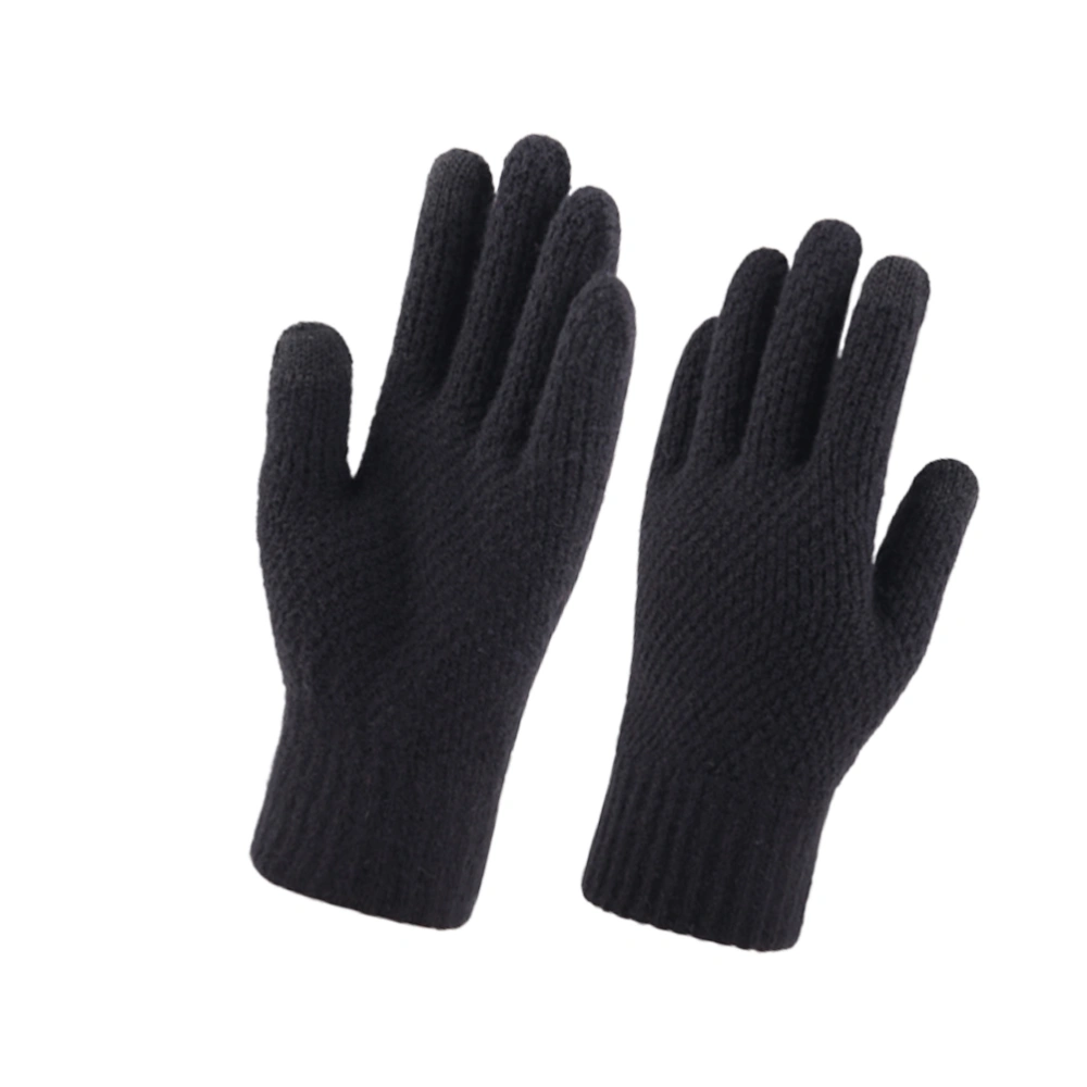 1 Pair of Men's Touch Screen Gloves Thicken Plush Gloves Knitted Mitten Winter Finger Gloves Black