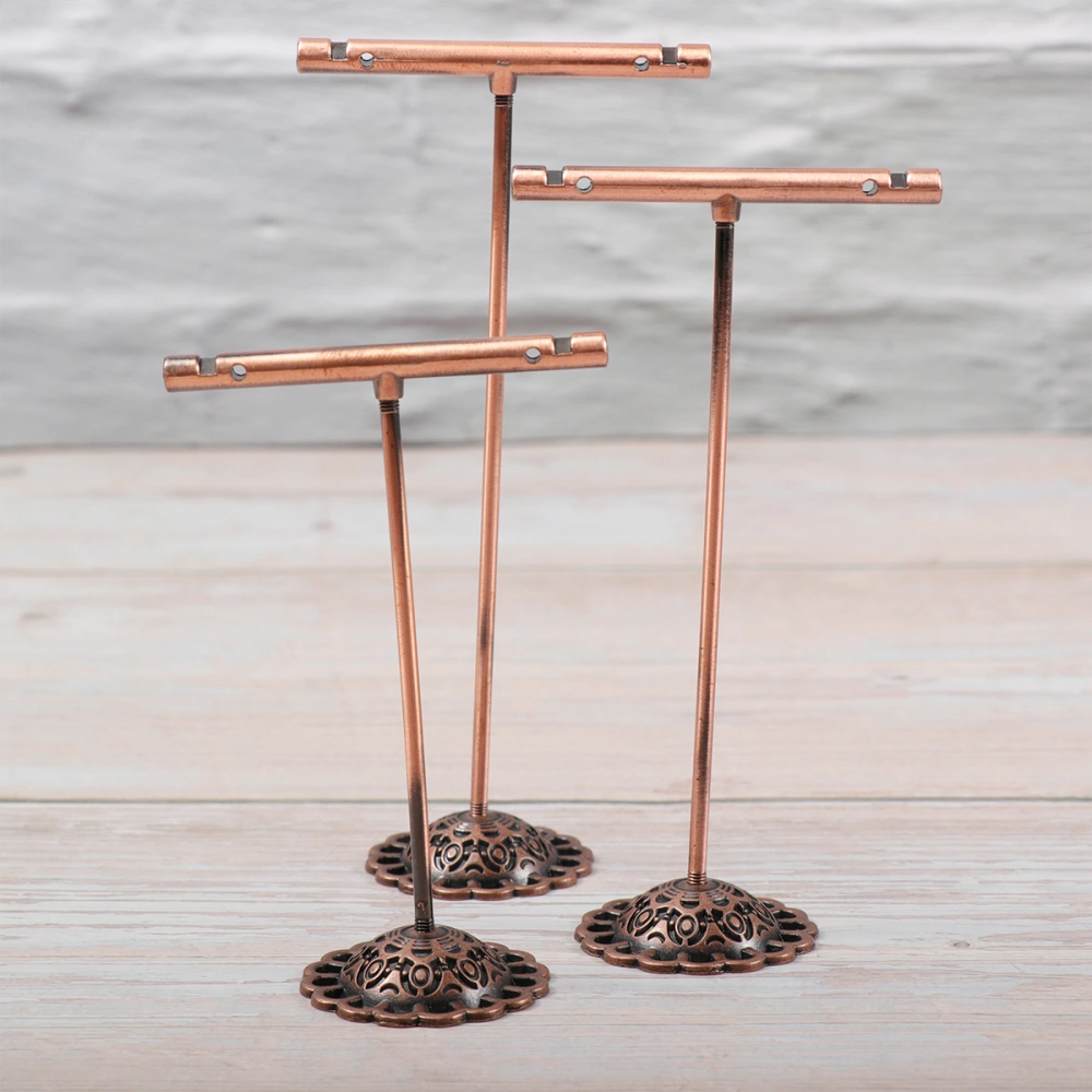 3pcs/Set Wrought Iron Earrings Stand Holder T-shape Ear Studs Display Rack Jewelry Organizer (Copper)