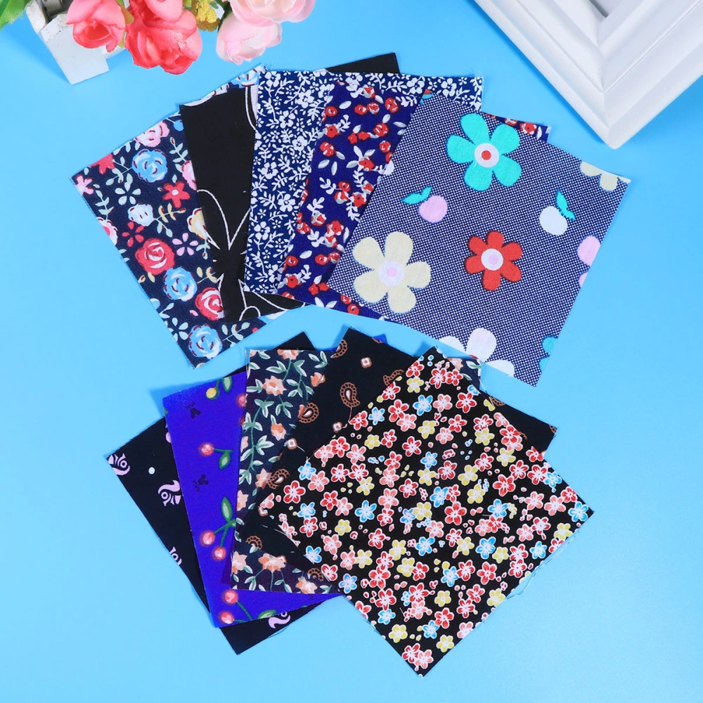 10 Pcs Printed Floral Cotton Twill Fabric Handmade DIY Cotton Cloth for Patchwork Quilting Baby Bedding Sewing (Black)