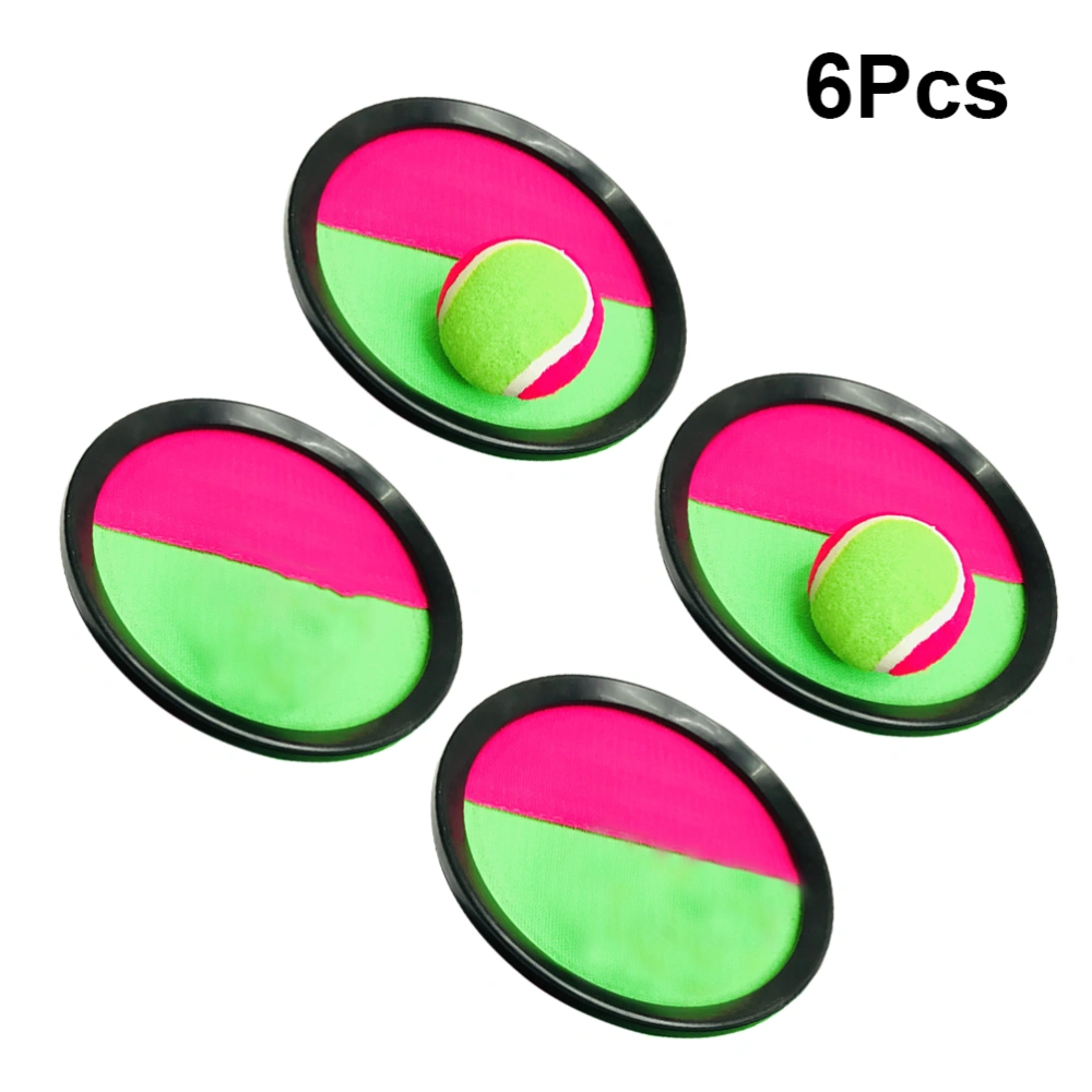 6pcs 19cm Outdoor Sticky Ball Racket Beach Playing Toy Throw Catch Ball for Kids Children (4pcs Black Racket, 2pcs Ball)