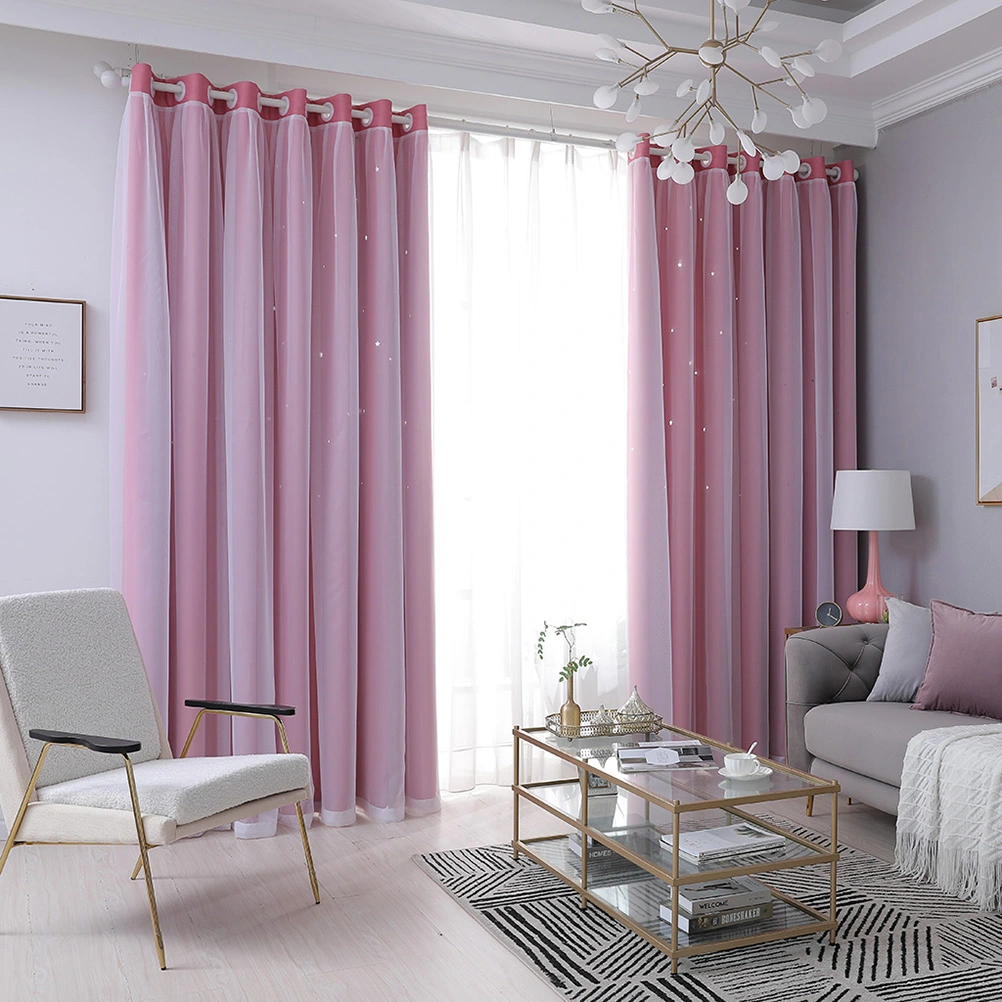 1pc Hollow-out Curtain Fashion Blackout Curtain Stylish Window Curtain for Home Living Room Bedroom - Pink (200x100cm, Perforated Installation)