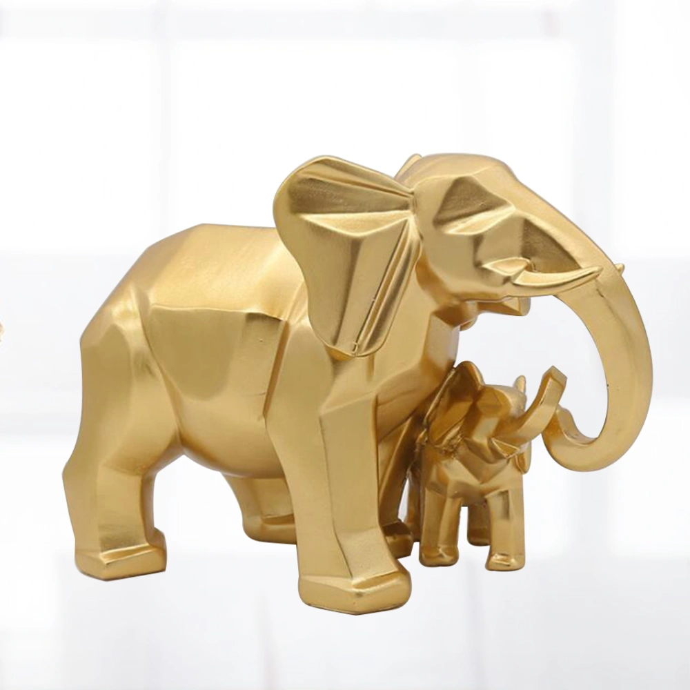 Simulation Animal Elephant Family Shape Resin Ornament Gift Desktop Adornment Sculpture for Home Office Garden (Golden)