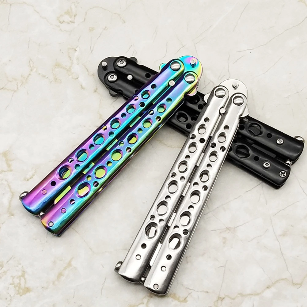 Practice Training Tool Unsharpened Blunt Balisong Dull Pocket Trainer Tool (Colorful)