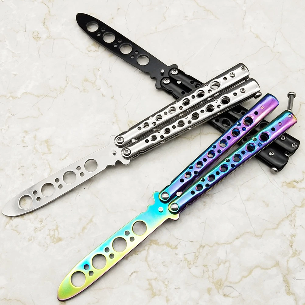 Practice Training Tool Unsharpened Blunt Balisong Dull Pocket Trainer Tool (Colorful)