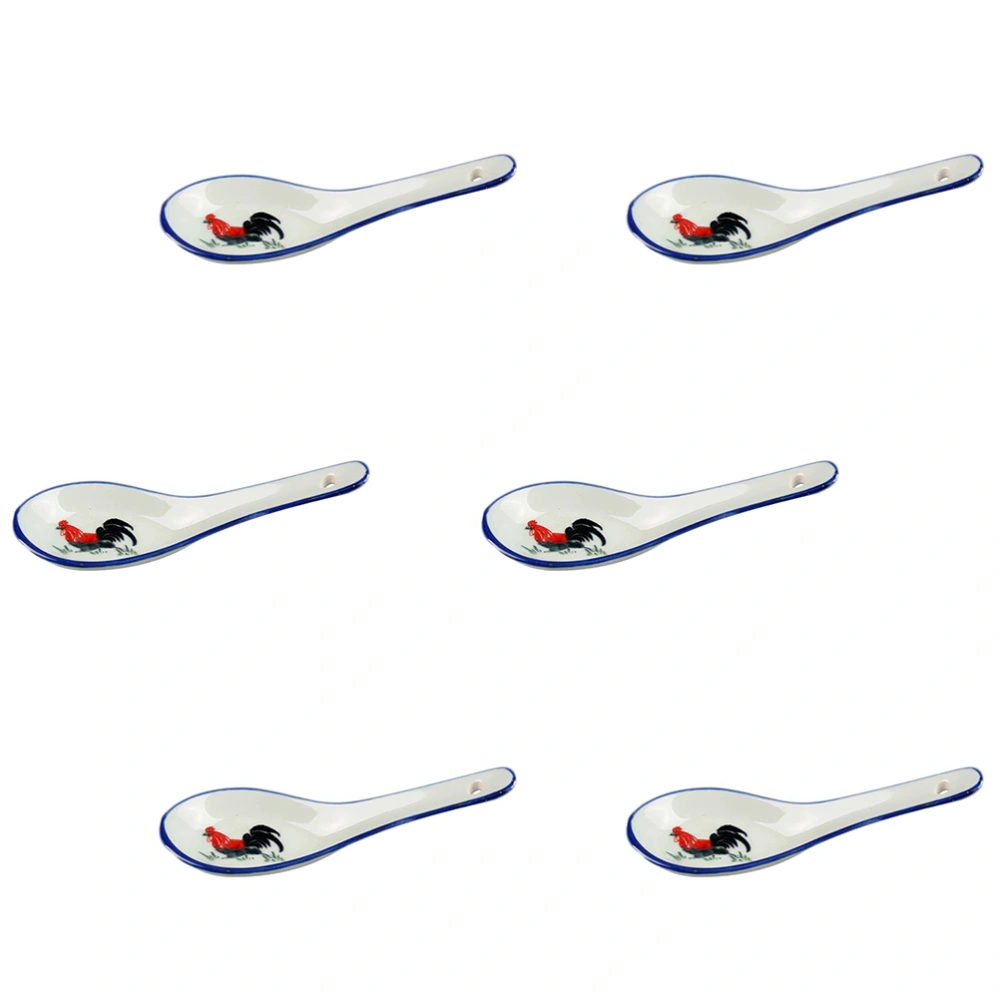 6pcs Ceramic Soup Spoons Home Mixing Small Spoon Creative Dessert Spoon