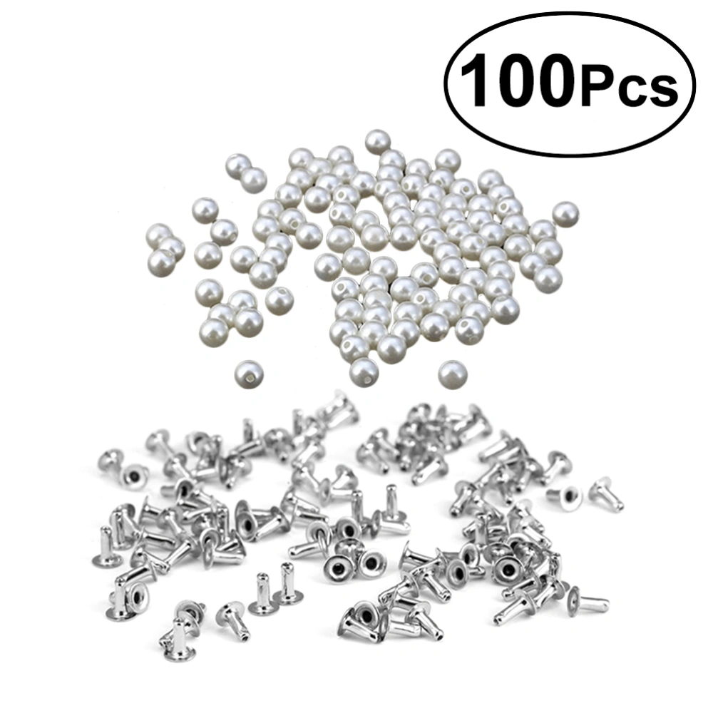 100 Pcs DIY Leather Crafts Pearls Rivets Studs for DIY Leather Bag Footwear Shoes Decoration (6mm)