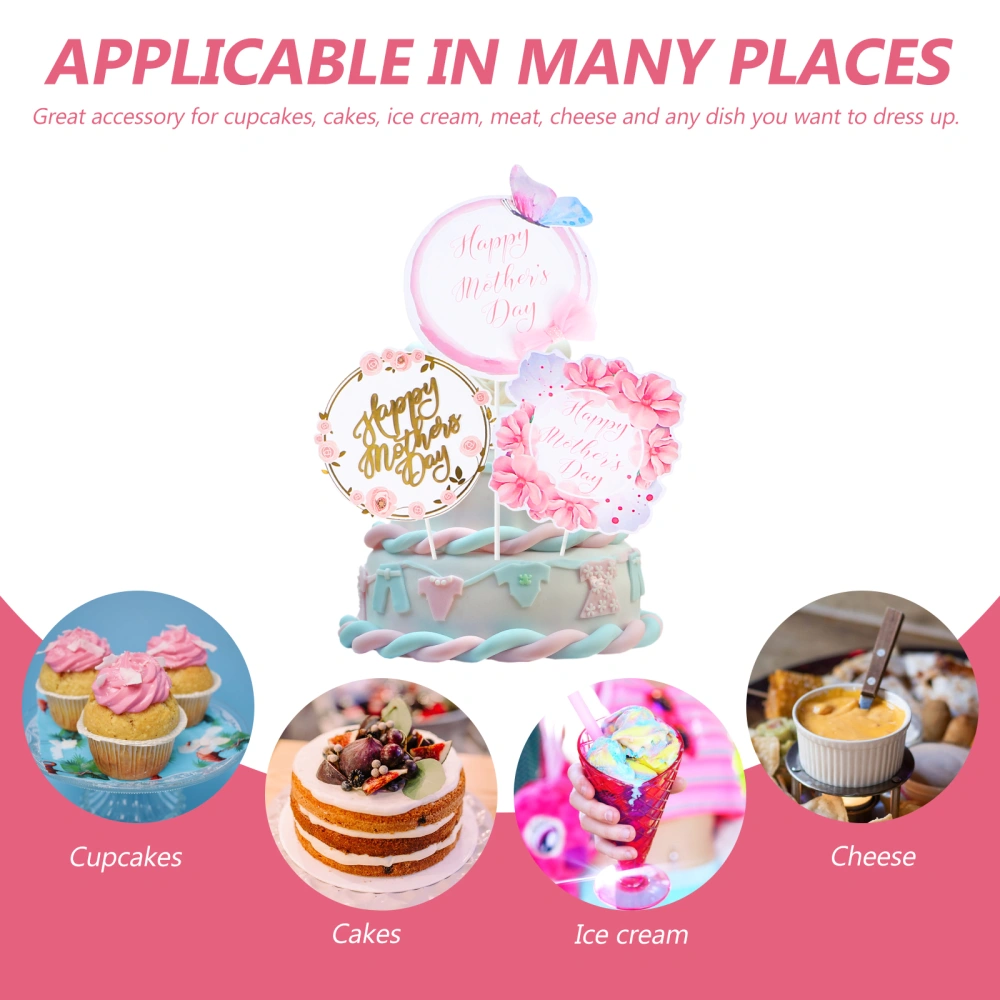 10Pcs Mother's Day Themed Baking Topper Decors Cake Inserting Ornaments