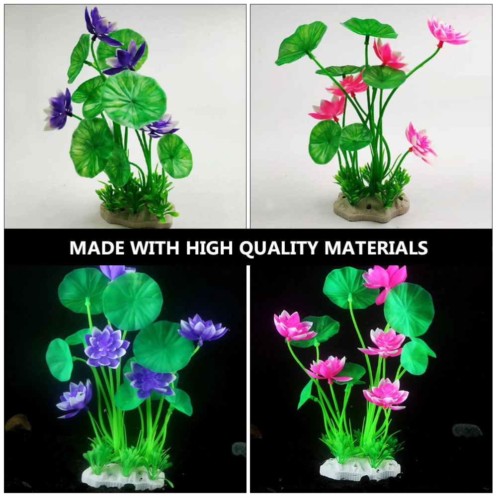 1 Set 4pcs Aquarium Fish Tank Simulation Resin Lotus Flowers (Pink Purple)