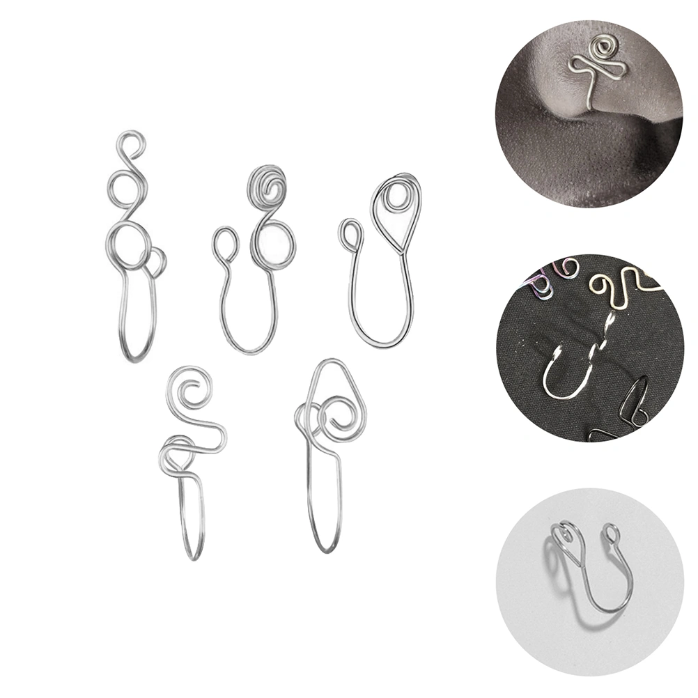 5Pcs Non Piercing Nose Ring Stainless Steel Nose Stud Jewelry Women Girls Gift