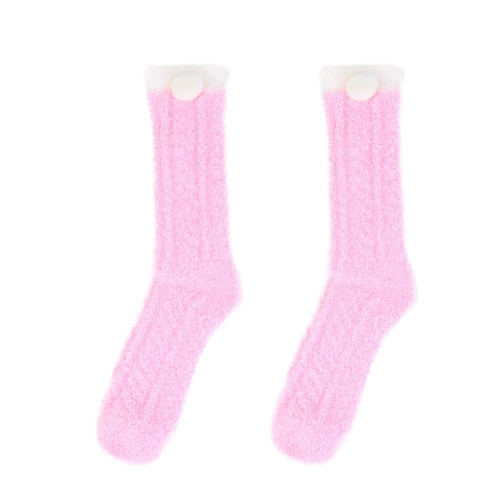 1 Pair Coral Fleece Sleeping Socks Comfortable Stockings Middle Tube Socks Winter Warm Socks Pink