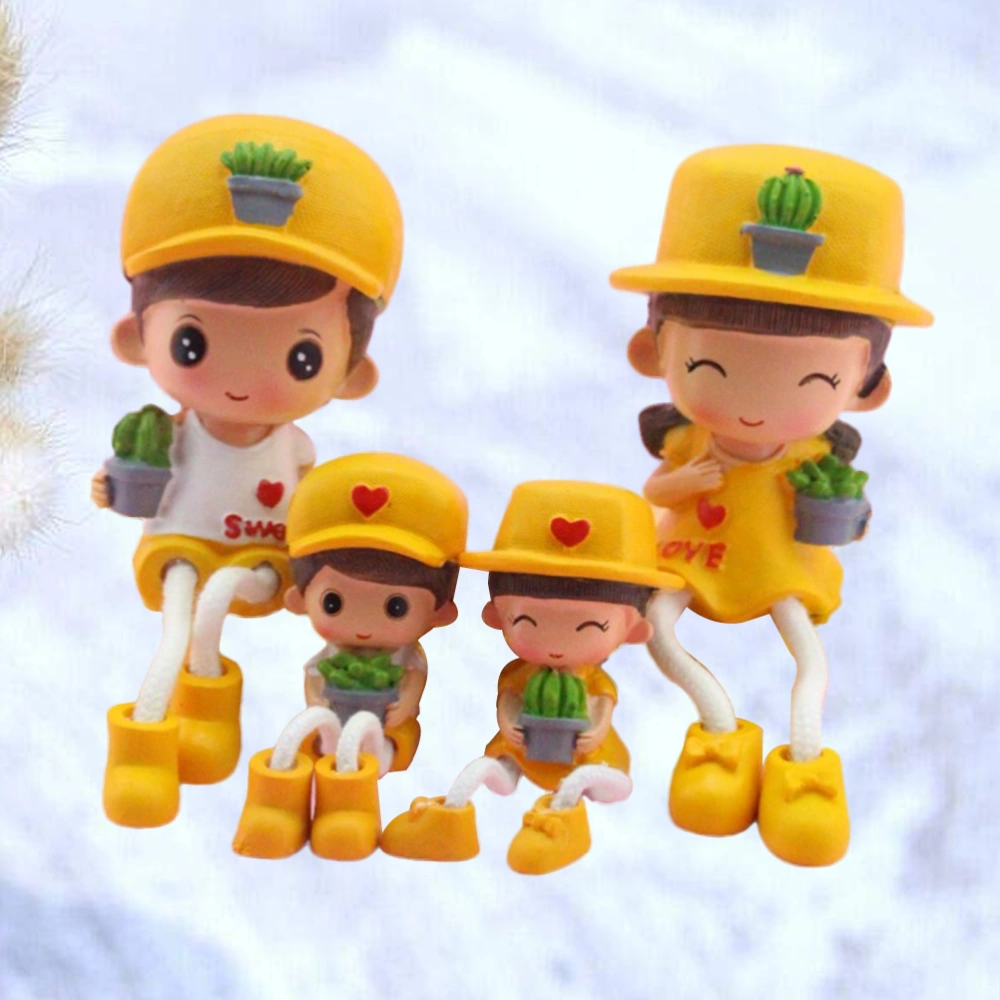 4pcs Creative Cartoon Crafts Desktop Ornaments Decoration for Home Bedroom Office (Yellow)