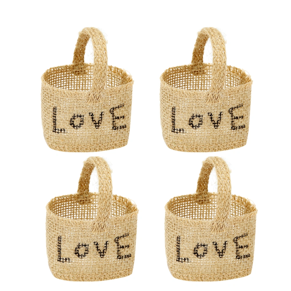 4Pcs Love Pattern Gift Bags Small Flower Basket Decorative Linen Bags Candy Storage Basket Wedding Supplies for Wedding Christmas