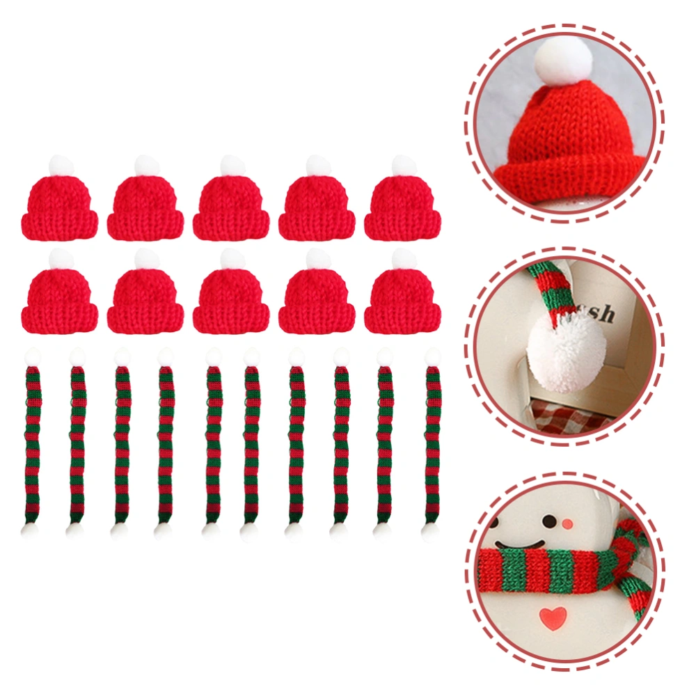 20pcs Mini Hat Mini Scarves Christmas Crafts Knit Hat And Scarf Christmas DIY Craft Supplies