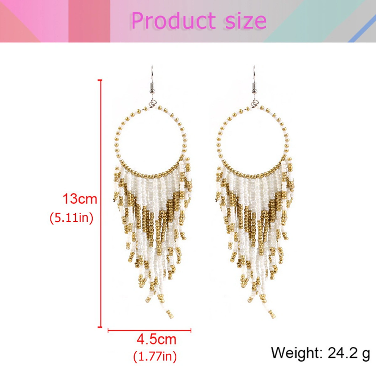 Vintage Earrings Tassel Ear Dangle Bohemian Ethnic Style Ear Drop Women Ear Pendant Alloy Ear Jewelry (White)