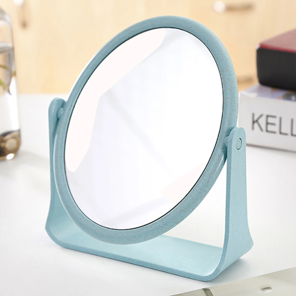 2Pcs Makeup Mirrors Double-sided Mirrors Rotatable Cosmetic Mirrors Chic Desktop Dresser Mirrors (1Pc Blue Oval Mirror 1Pc Blue Square Mirror)