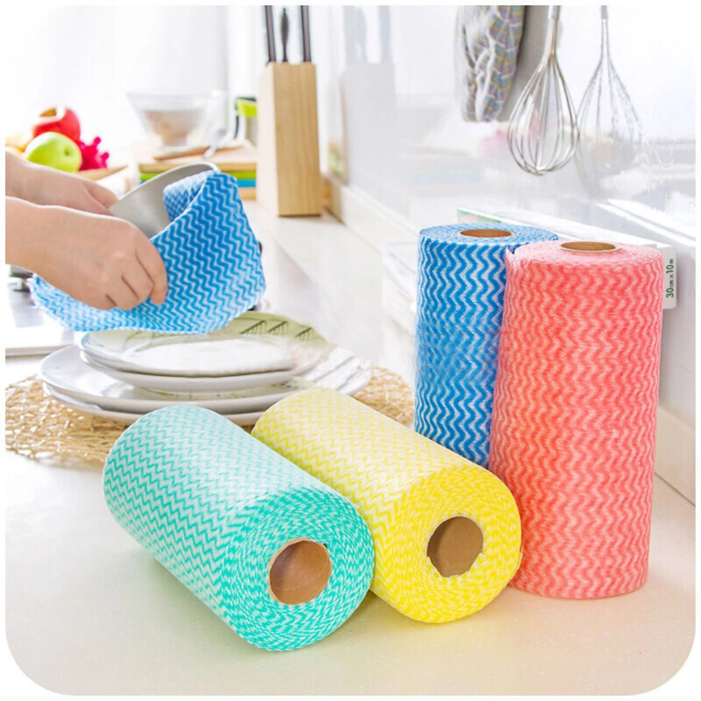 1 Roll/45pcs Dishwashing Cloth Multi Purpose Disposable Cleaning Cloth Kitchen Household Duster Cloth for Home Restaurant (Blue)