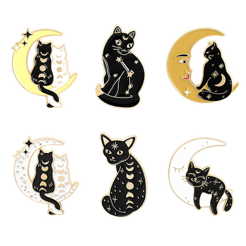 6pcs Cartoon Decorative Brooch Lovely Cat Brooch Pin Fashionable Clothes Badge